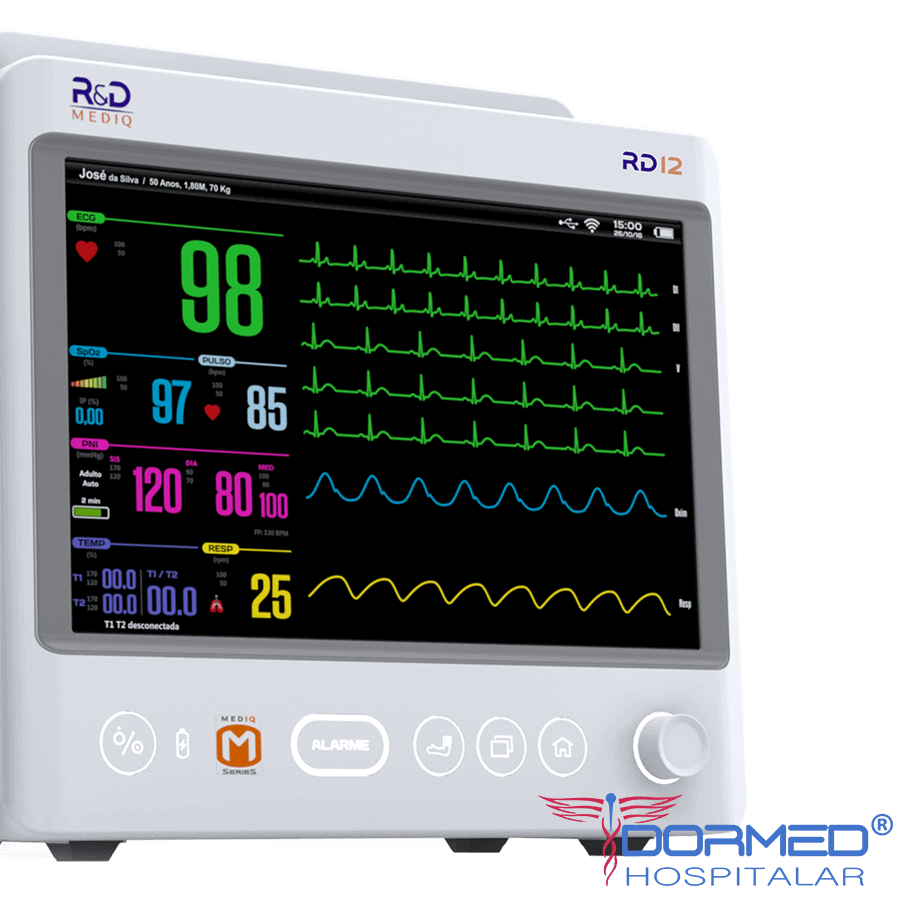 Monitor Multiparametro Com Tela 12" (ECG / SpO2 / Resp / PNI) RD12