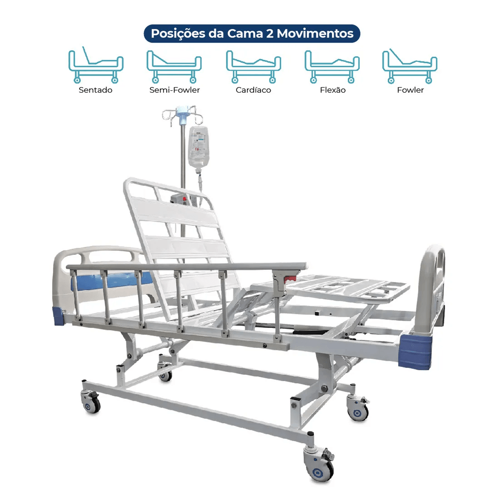Cama Hospitalar Fowler Manual com 03 Manivelas com Grade e Rodízio DX3 ...